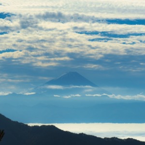 昇仙峡ロープウェイ上からの雲海富士